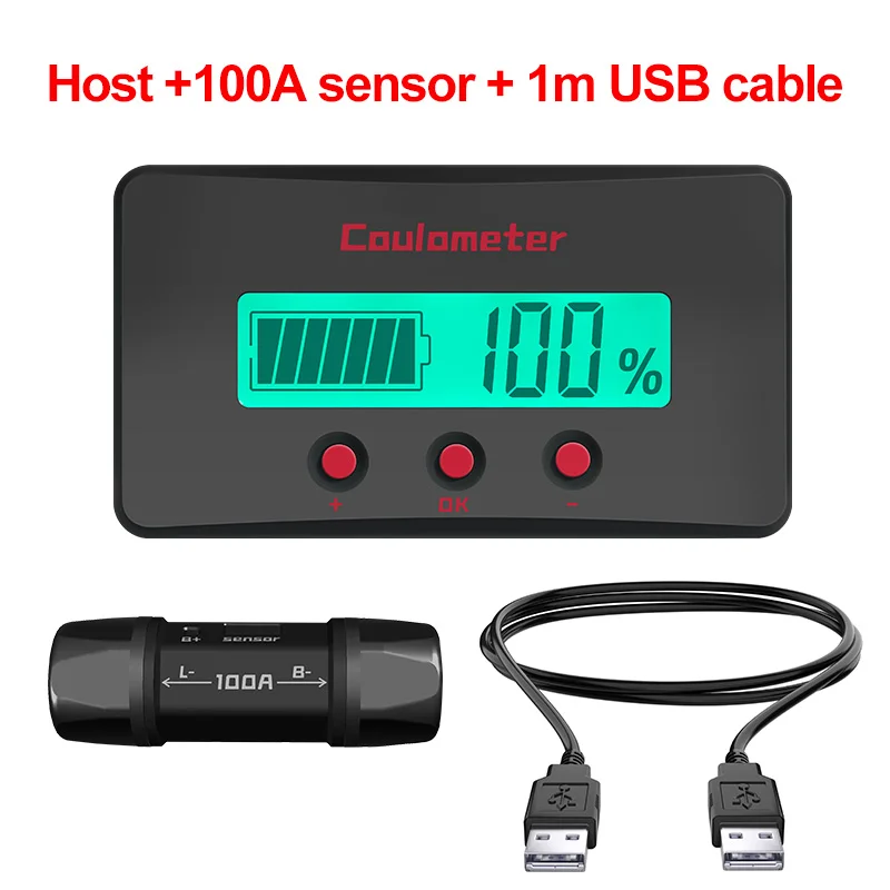 

8-120V 100A 1m USB Voltmeter Professional Precision Battery Capacity Tester for Equipment E-bike/Balance Car/Cleaning Machine