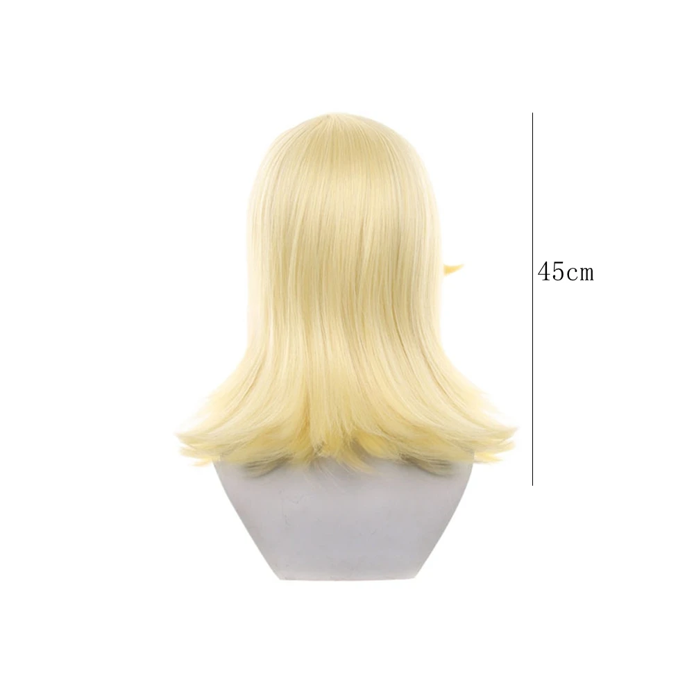 Light Blonde Medium Straight Cosplay Wig with Side Part Heat Resistant Synthetic Hair for Anime Party Halloween Unisex Style