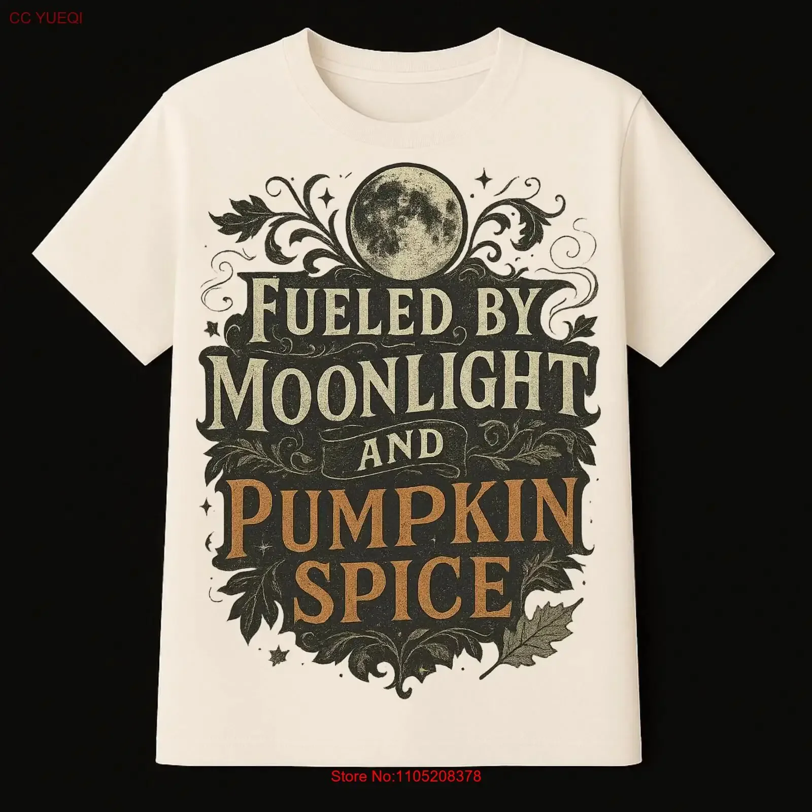 Halloween Holiday T Shirt Fueled by Moonlight and Pumpkin Spice SweaT  vintage Washed homme Unisex designer clothes Stretched