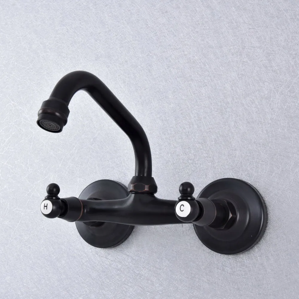 

Black Oil Rubbed Bronze Wall Mounted Kitchen Wet Bar Bathroom Vessel Sink Faucet Swivel Spout Mixer Tap msf734