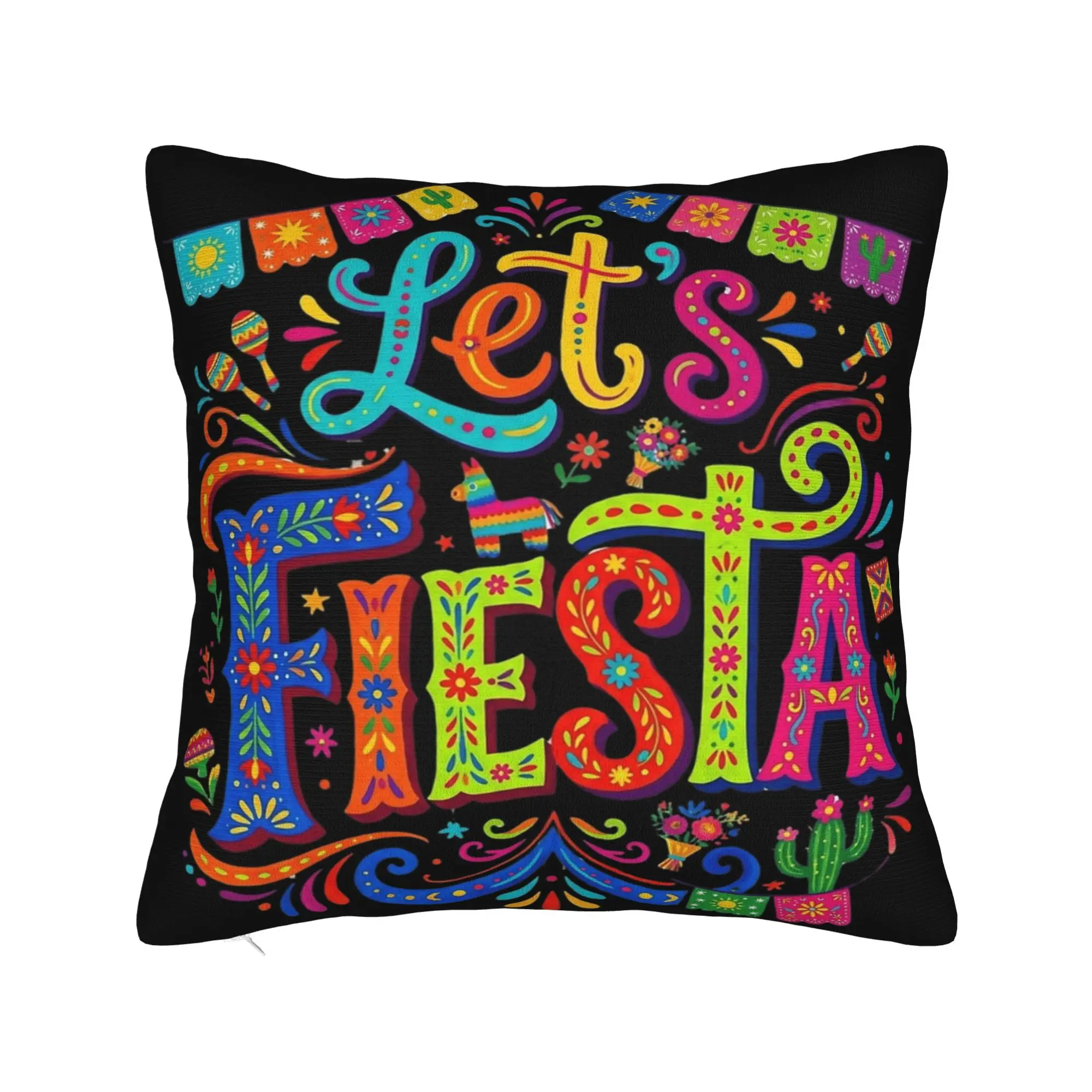 Decorative Pillow Cover Let's Fiesta Cinco De Mayo  Merch Bedroom  Throw Pillow Case Cover Zipper Multi Size