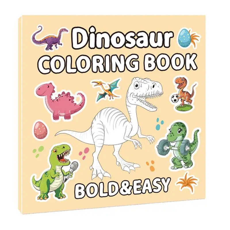 Livro para colorir de dinossauro para crianças, livro para colorir de desenho animado para crianças pequenas, livros para colorir de arte para crianças pequenas, 4 páginas fofas, livro de pintura