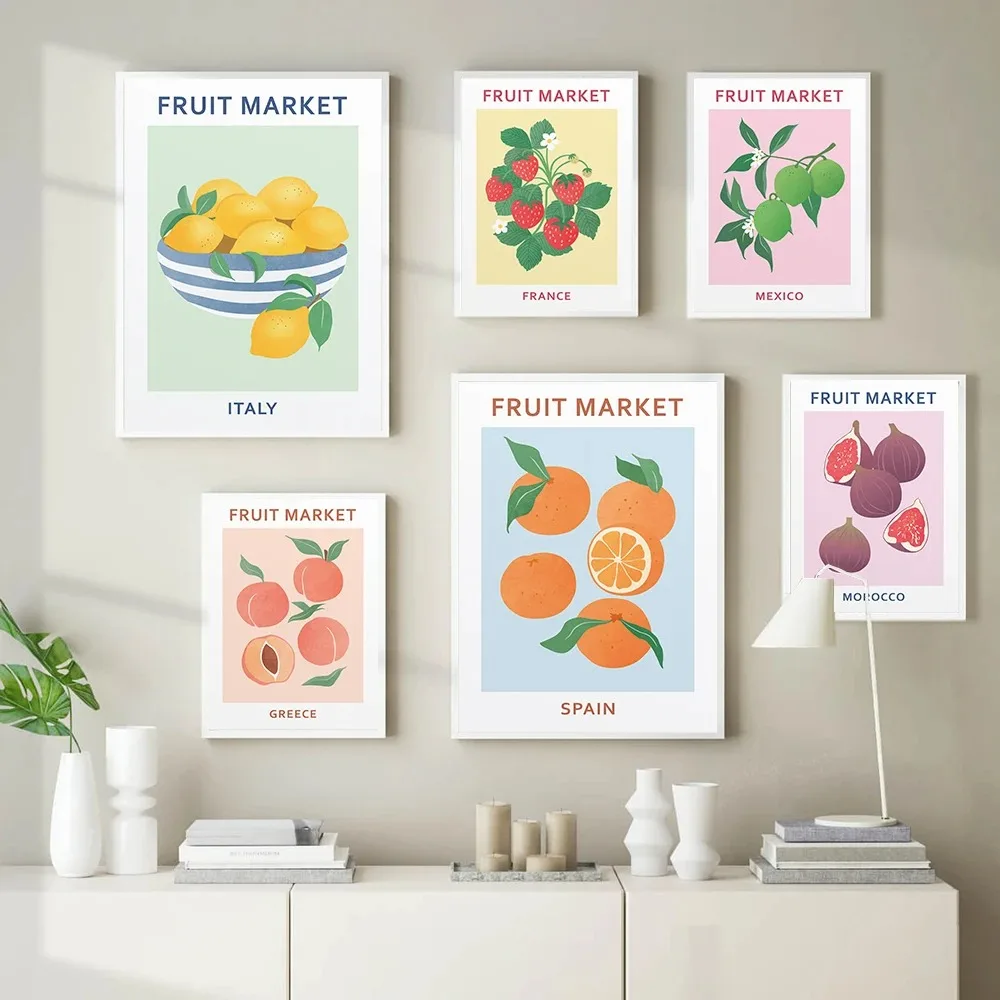Unframe Abstract Fruit Market Orange Lemon Peach Wall Art Posters Minimalist Print Canvas Painting for Living Room Modern Home D