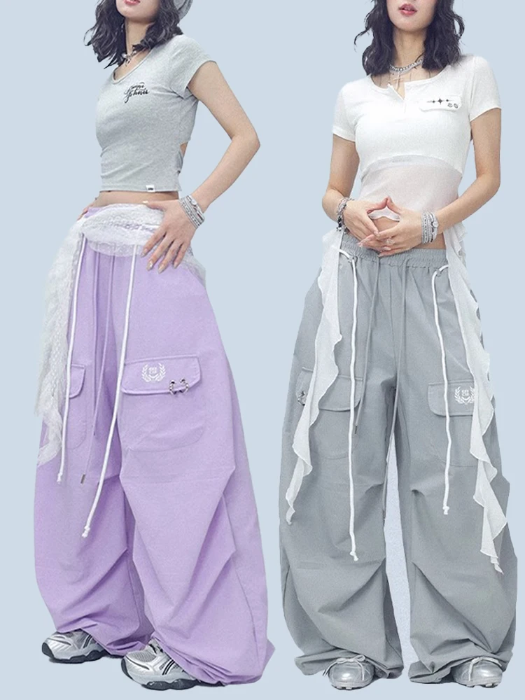 Quick Dry Breathable Loose Banana Work Pants Street Dance Jazz Umbrella Soldier Pants High Waist Elastic Nylon Casual Trouser...