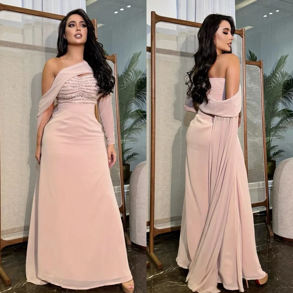 

Customized Jersey Sequined Ruched Beach A-line One-shoulder Bespoke Occasion Gown Midi Dresses