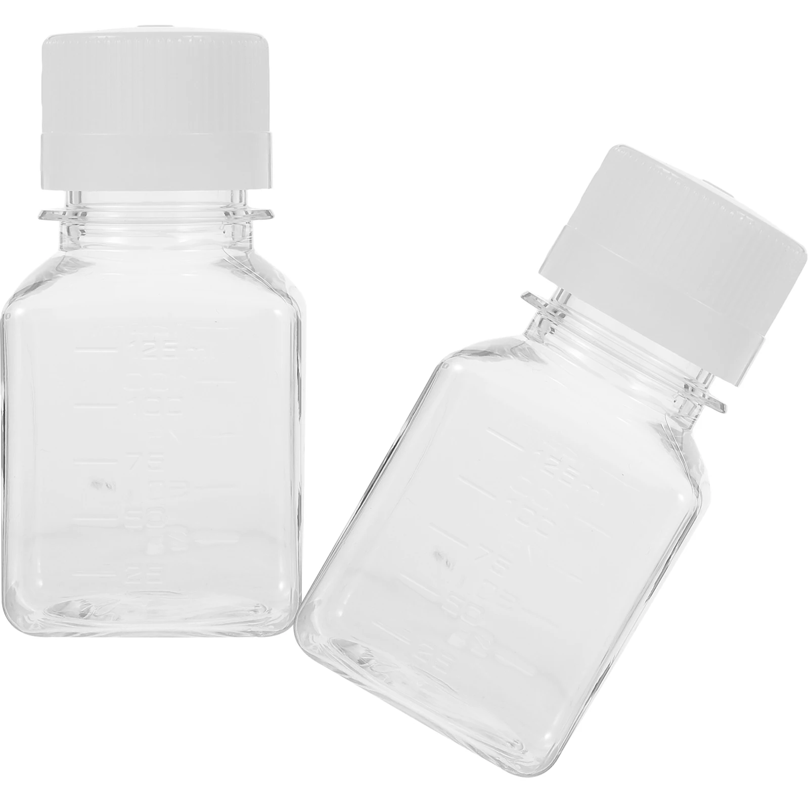 

2pcs 125ml Serum Bottle Plastic Reagent Container Graduated Scale Laboratory Medical Thickened Square Leak Proof