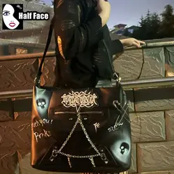 Y2K Girls Harajuku Gothic Handbag Skeleton Chain Leather   PU Large Capacity Lolita One Shoulder Punk Womens Crossbody Bags Tote