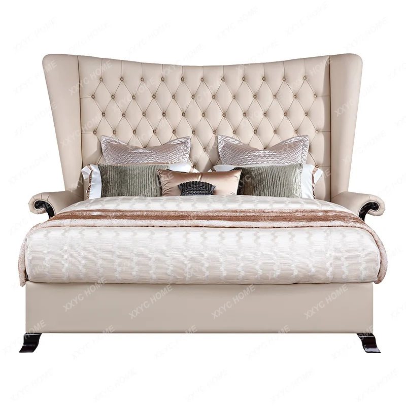 

New Classical Furniture American Double Bed Solid Wood Soft Cushion Leather Bed 1.8 M High-End Wedding Bed