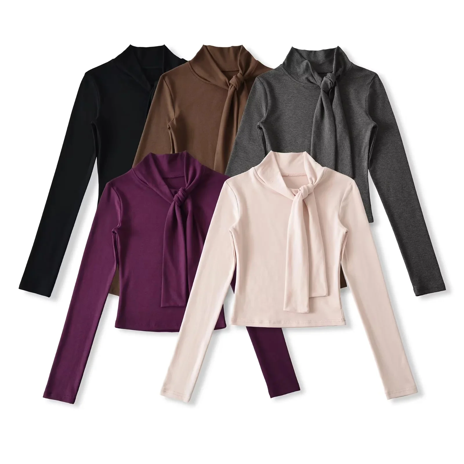 

Облегающая женская футболка с высоким воротом, базовый слой, корейский стиль, осенняя новинка, модная повседневная футболка с рукавами-колокол