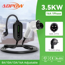 ADPOW 16A EV Charger 3.5KW Type1 220V Charging Cable GBT Wallbox EVSE Type2 Charging Stations for Electric Car Accessories