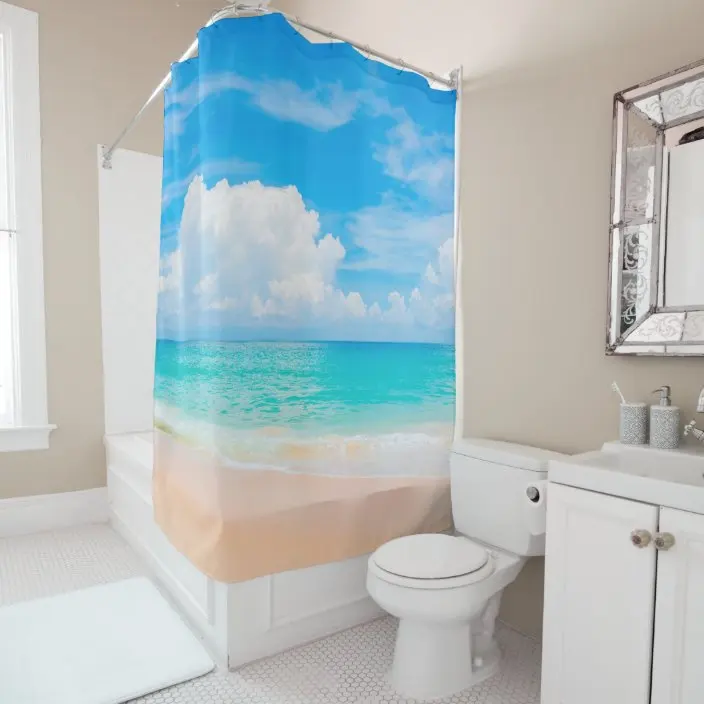 Caribbean summer dream beach with blue sky and white shower curtain bathroom curtain with hook bathroom curtain l220cm