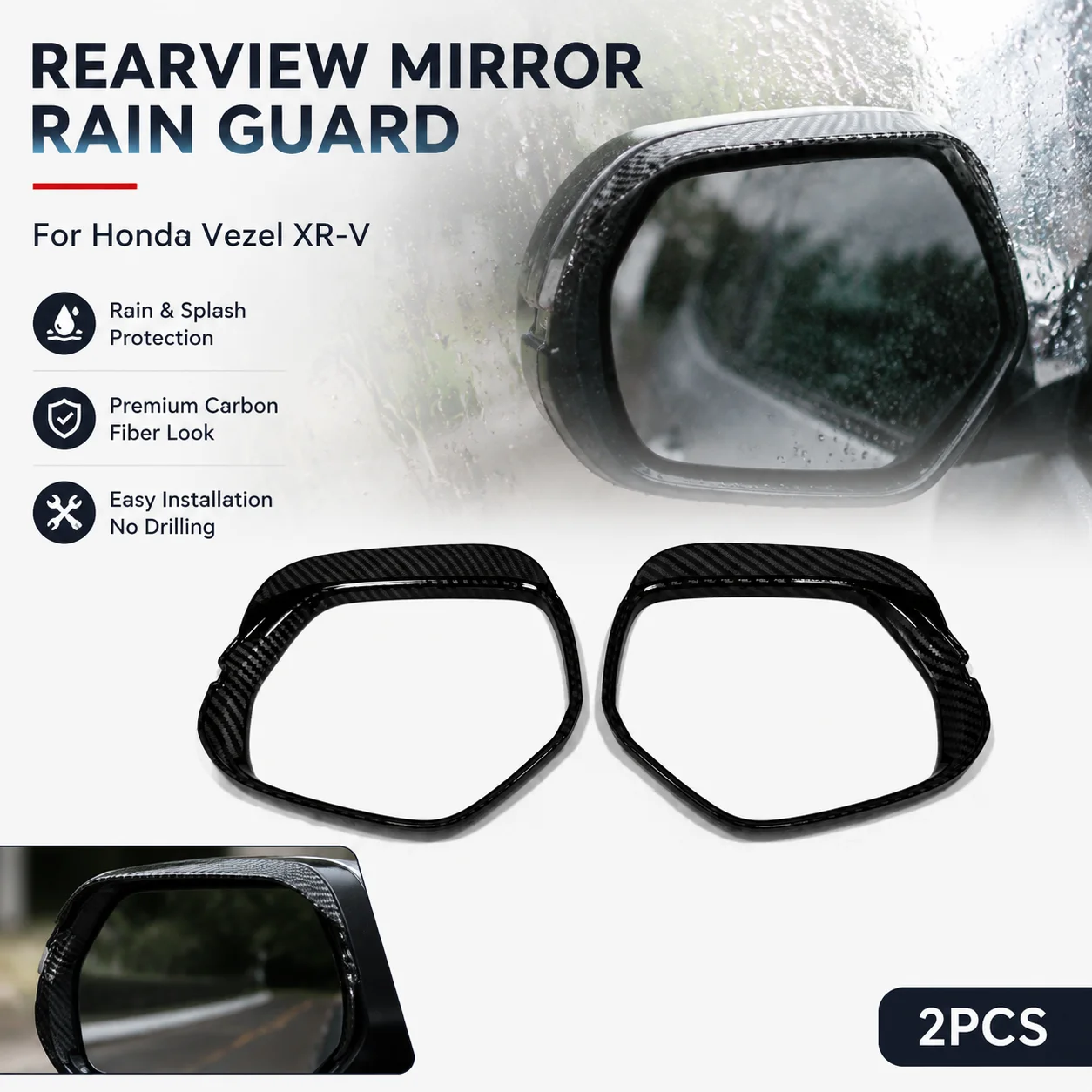 2Pcs Carbon Fiber Rearview Mirror Rain Guard for Honda Vezel XR-V