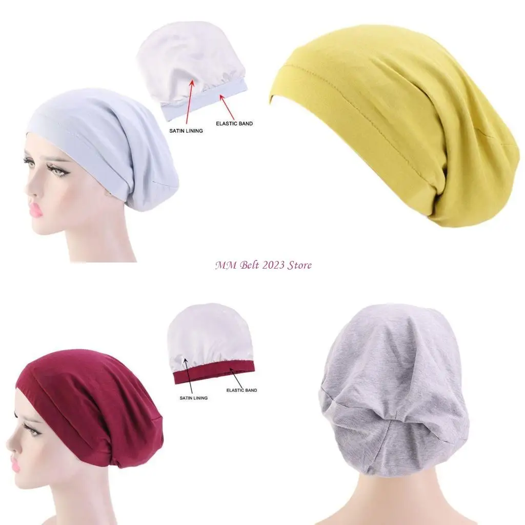 قبعة نوم نسائية مبطنة بالساتان من 49ME لتساقط الشعر، قبعة صغيرة مرنة واسعة النطاق من العلاج الكيميائي