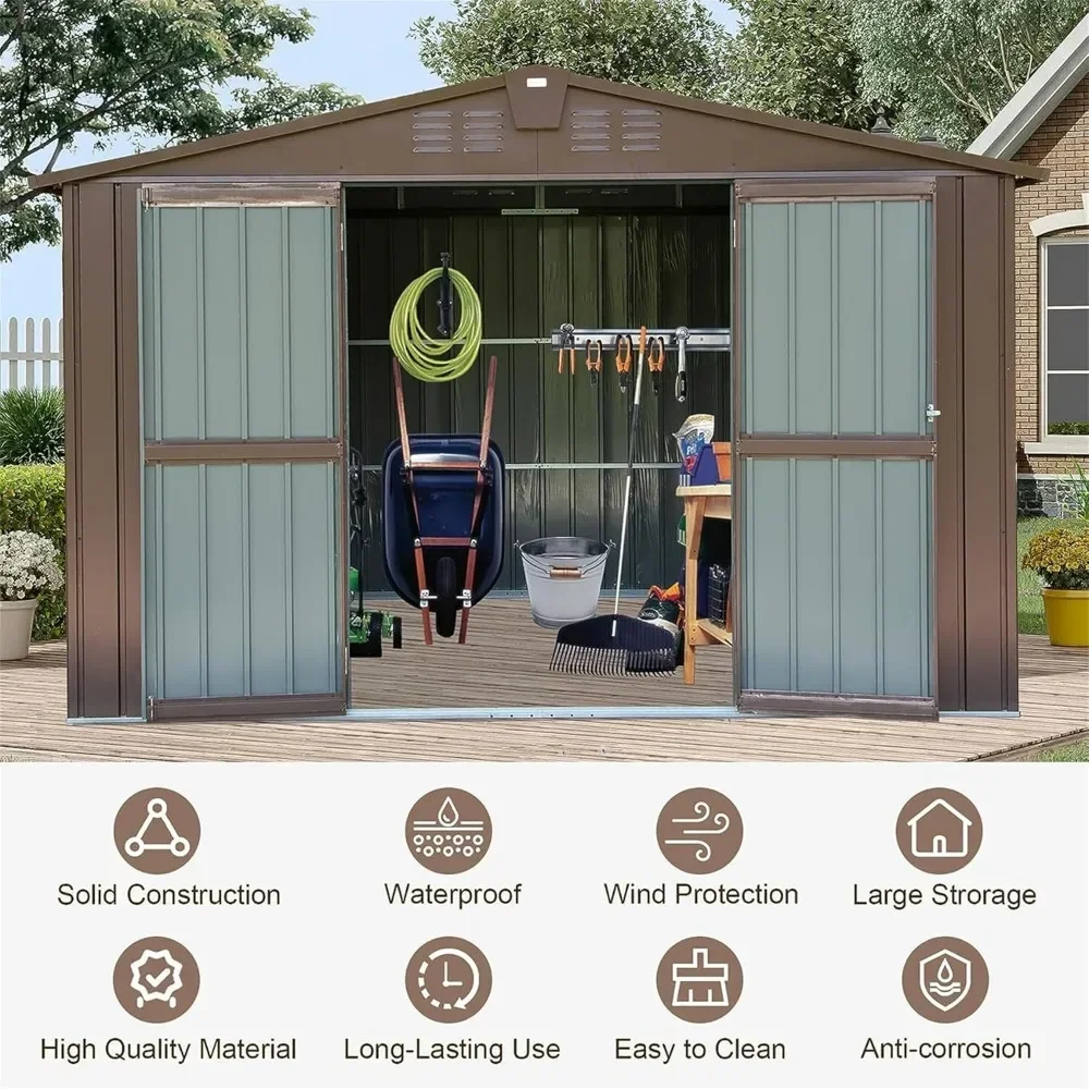 Outdoor Storage Shed 10'x8', Metal Tool Sheds Storage House with Lockable Double Door,Large Bike Shed Waterproof for Garden