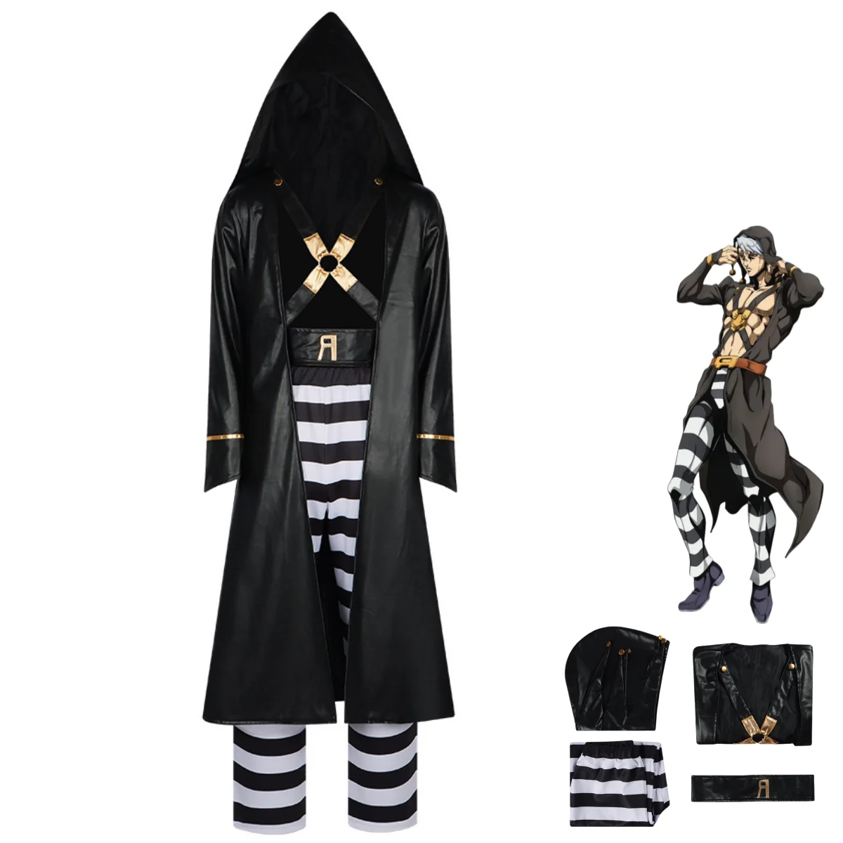 

Anime JOJO's Bizarre Adventure Golden Wind Risotto Nero Cosplay Costume Black PU Coat Uniform Man Halloween Christmas Suit