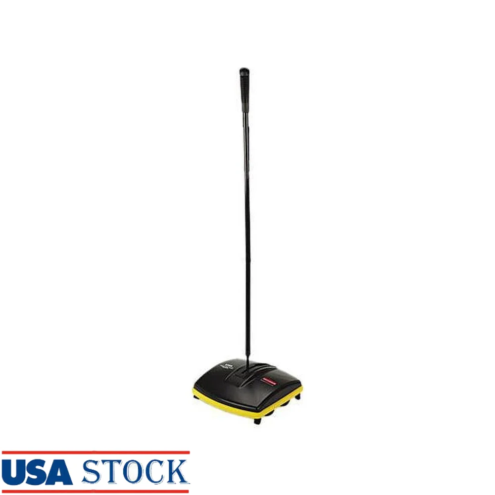 

Manual Stick Sweeper with Single Brush and Debris Pan Plastic Steel Construction Low-Profile Design Rubber Wheels Floors and