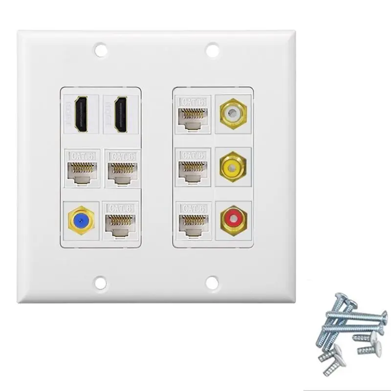 3RCA HDMI Compatible With Category 6 Network Coaxial TV F-Head High-Definition Multimedia American Panel Keystone