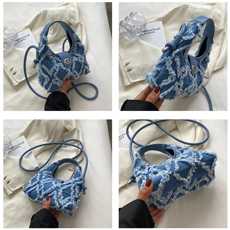 Canvas Women Denim Small Shoulder Cross tote Messenger Bags Y2K Satchel Bags Designer Luxury tassels Handbags female Purse ins