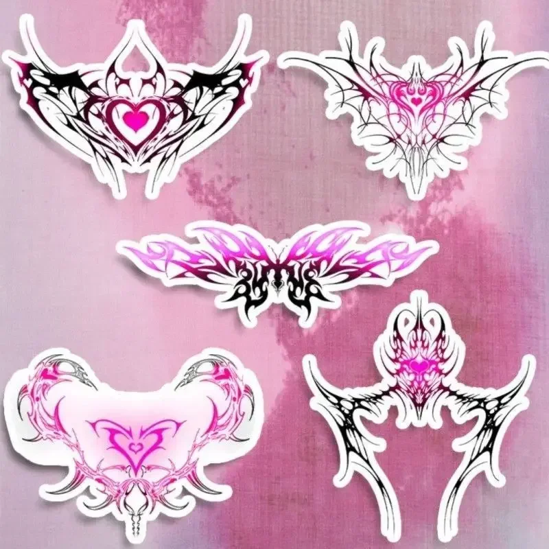 Succubus Heart Fake Tattoos for Women Temporary Tattoo Covering Scars Waterproof Art Hotwife Sexy Pink Wings Tattoo Sticker