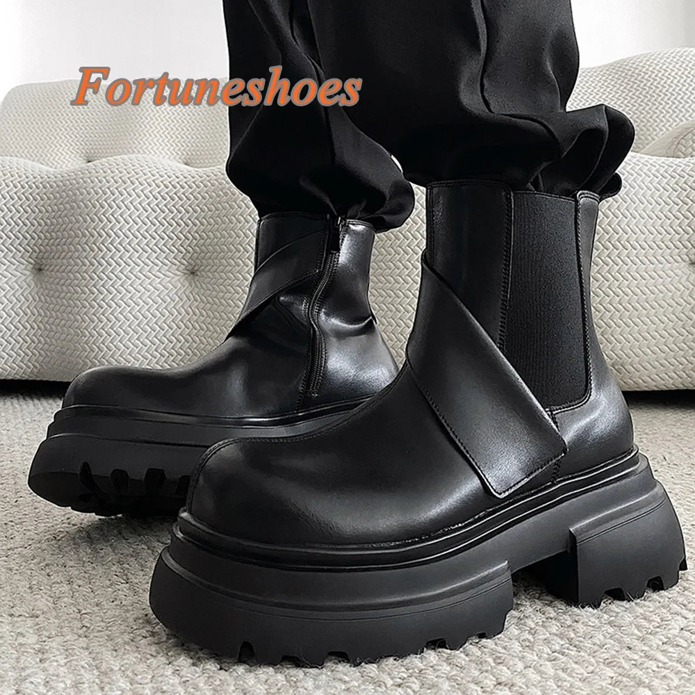 

Side Zipper Round Toe Sports Boots Chunky Heel Solid Black Mid Calf Comfortable Boots Fashion Casual 2025 Newest Winter Boots