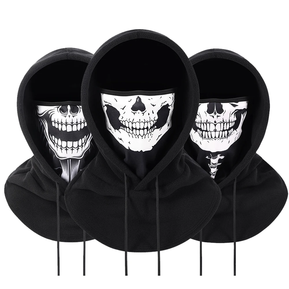 Winter Skull Ghost Balaclava Drawstring Face Insulation Cover Men Adjustable Thick Integrated Neck Cover Full Face Mask Riding