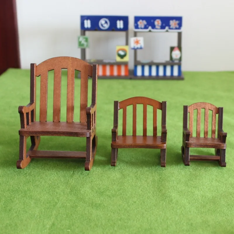 Wooden Rocking Chair Ornament Baby House Zakka Desktop Cute Healing Miniature Decorative Props Linden Crafts Home decoration
