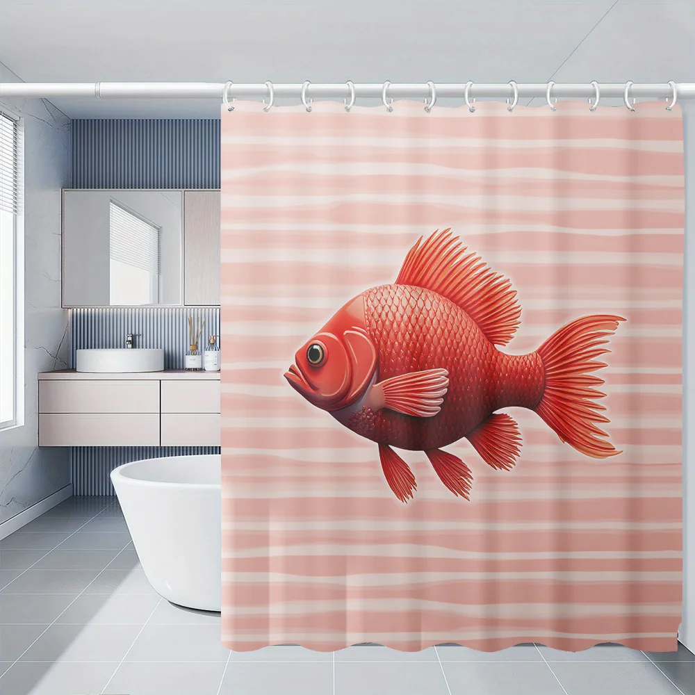 Waterproof Bathroom Shower Curtain Fish Print Tropical Coral Stripe Ocean Decor Modern Nautical Bathroom Accessories Liner Home