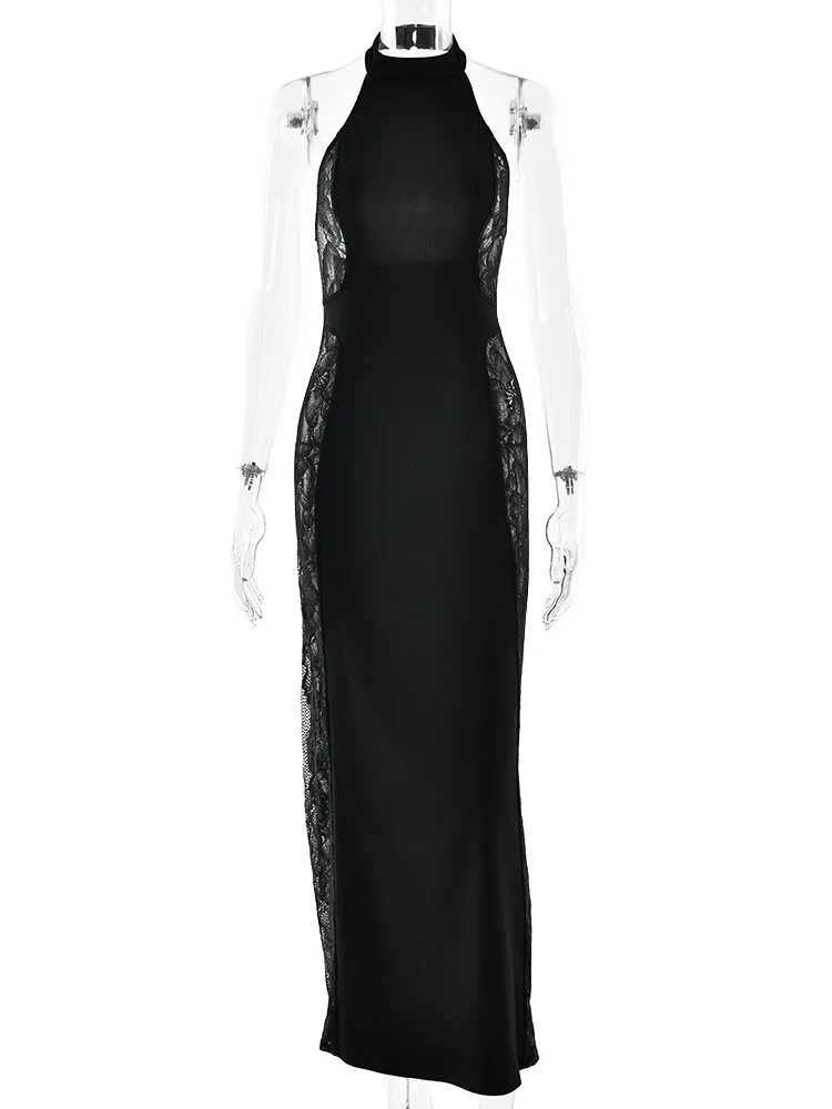 Articat élégant dentelle Patchwork longue robe femmes Sexy dos nu pure fête Club robe de soirée coupe ajustée printemps nouveaux robes 2026