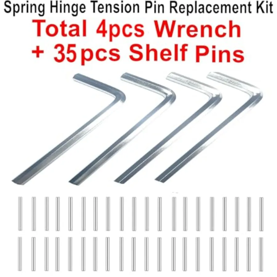 Spring Hinge Tension Pin Replacement Kit.41pcs Stainless Steel Shelf Pins and 4pcs Hex Wrenches, Metal Dowel Pegs Shelf Support