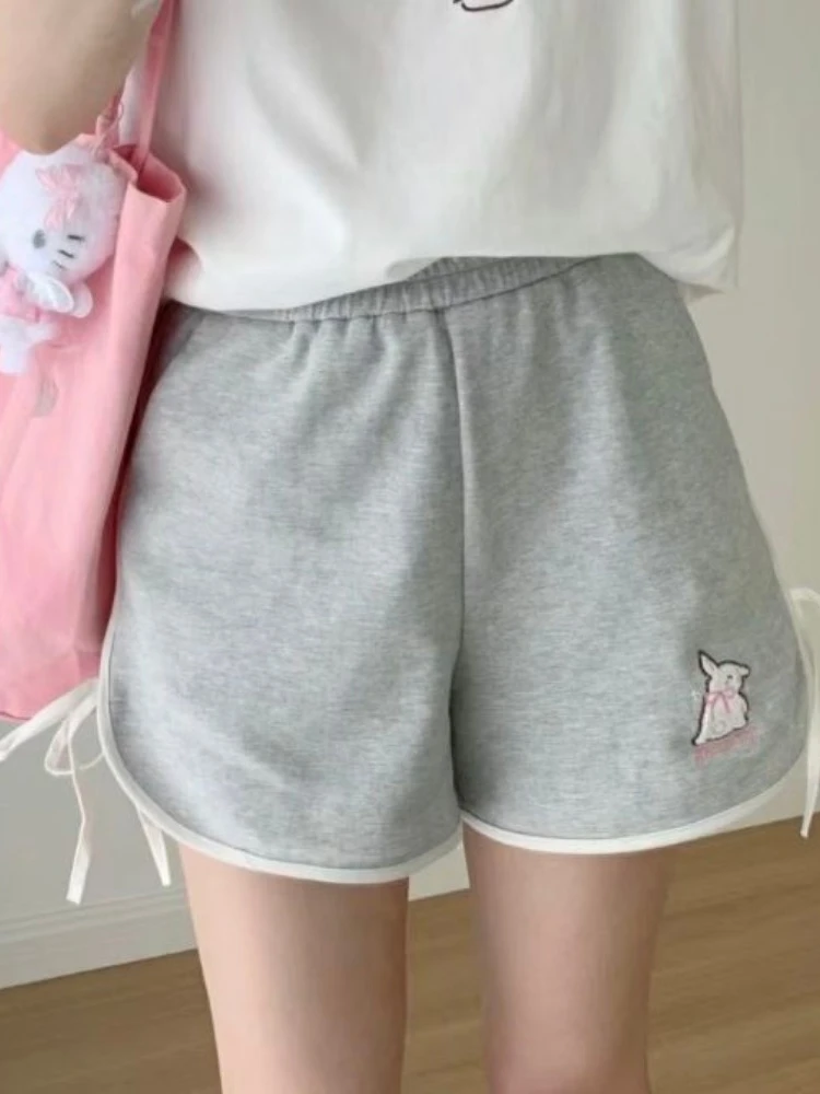 Deeptown Kawaii Sweet Streetwaer Shorts Women Japanese Fashion Striped Y2k Harajuku Rabbit Embroidery Shorts Pants Preppy Style