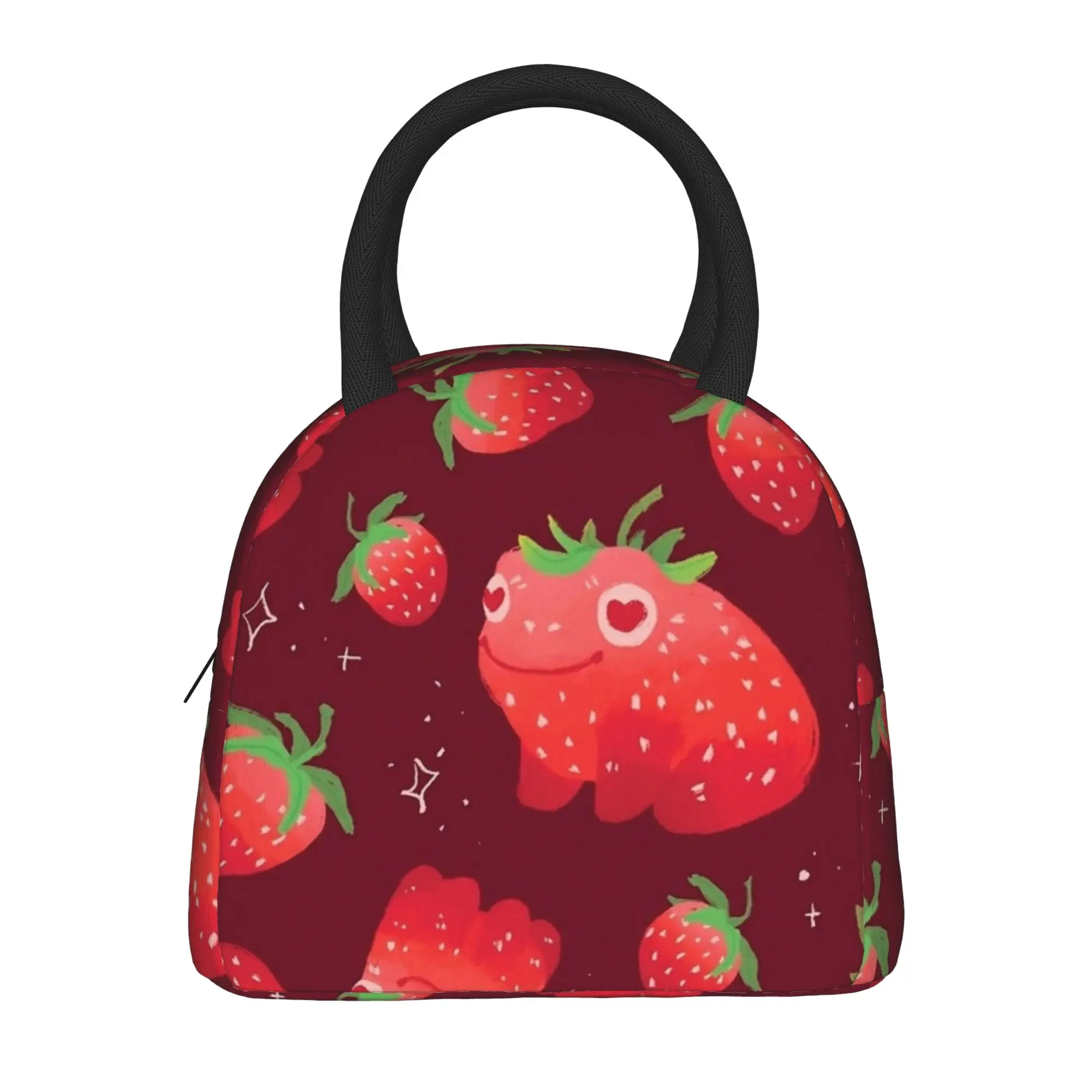 Cartoon Strawberry Frogs Pattern  Insulated Lunch Bags Thermal Bag Lunch Container Fruit Portable Tote Lunch Box Bento Pouch