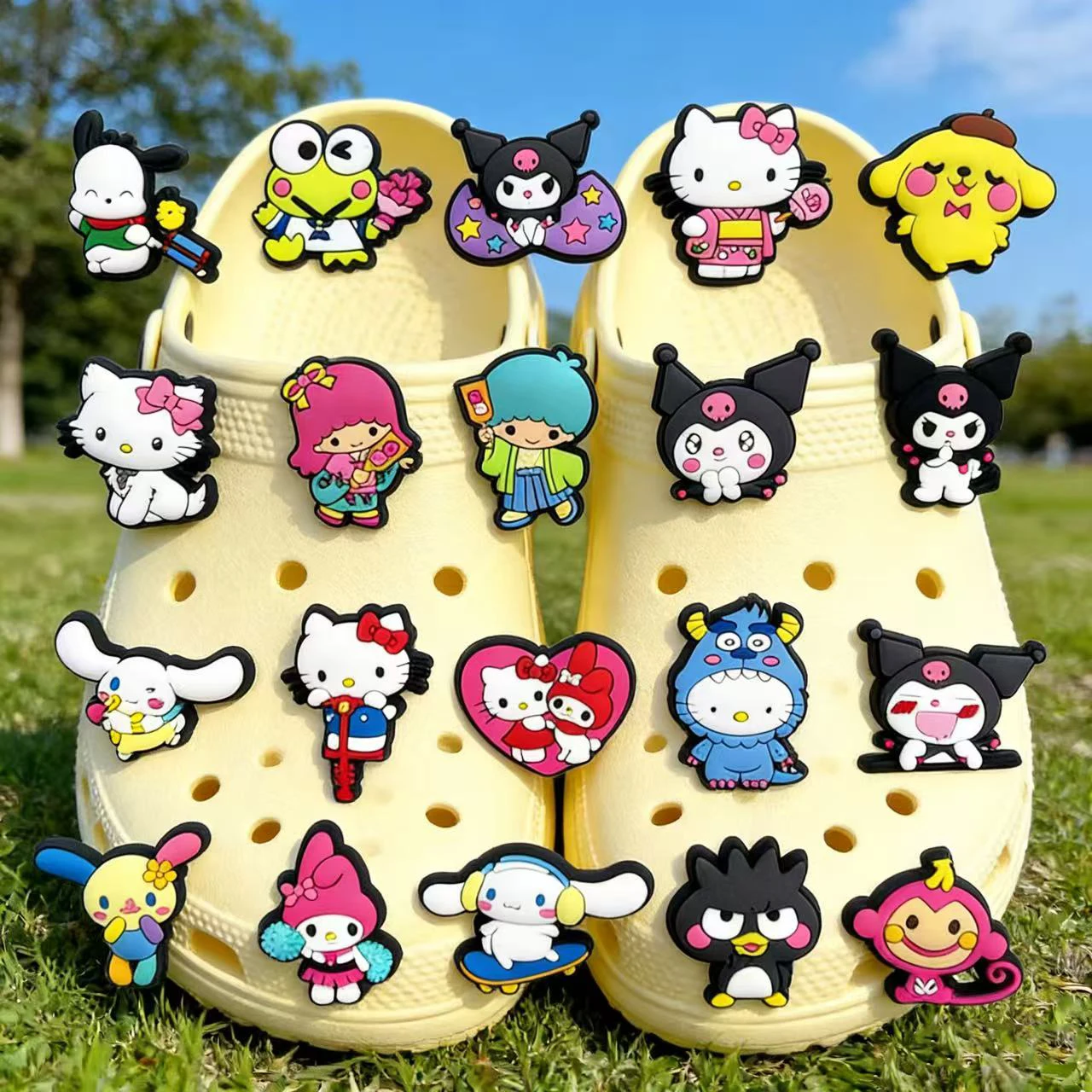 20Pcs Sanrio Hello Kitty Cartoon Shoe Charms For Slides Sandals,PVC Shoe Decorations Accessories For Christmas Birthday Gifts