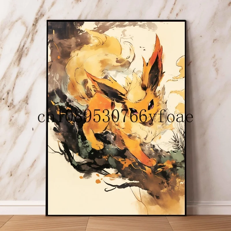 クラシックアニメポケモン水墨画絵画キャンバス絵画ポスターとプリント壁アート画像リビングルーム子供ギフト用
