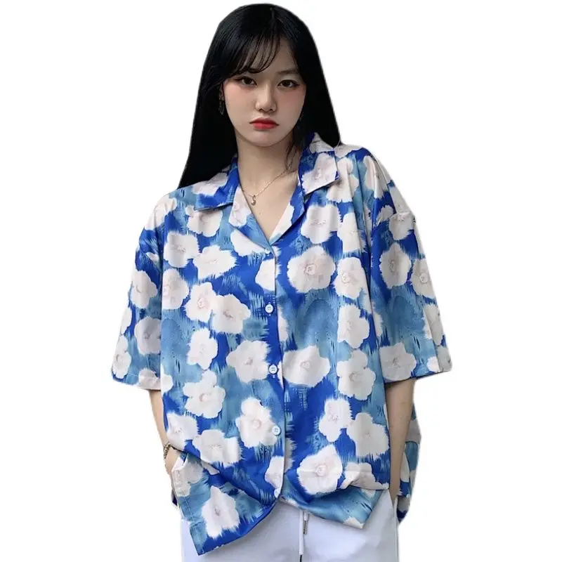 Summer Button Up Shirt for Women Girl Chiffon Blouse Hawaiian Beach Loose Casual Clothing Cardigan Holiday Clothes 2022