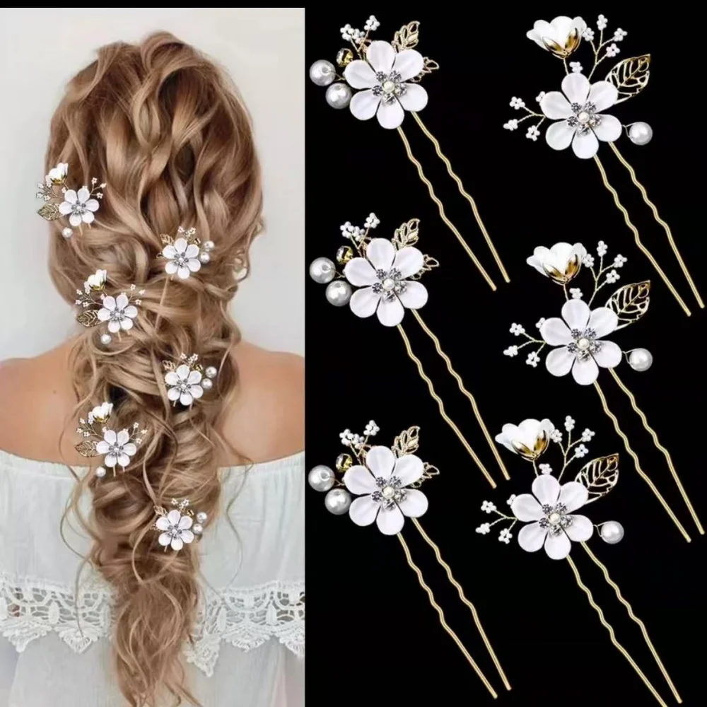 6-Piece Floral Pearl Hairpin Set, Forest Fairy Style, Suitable for Bridal Look / Wedding Photography / Daily Dates