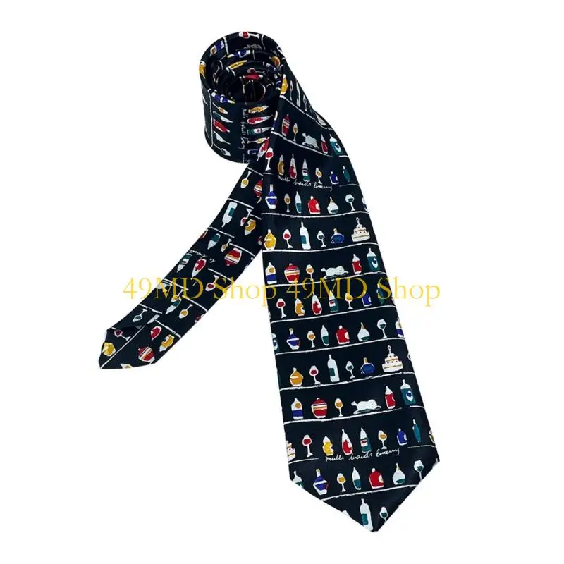49MD Trendy Men's Accessory Wine Glass Music Note Patterned Tie For Special Event