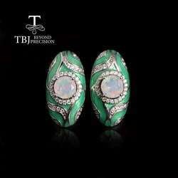 Vintage ornate design October Birthstone Natural Opal 925 silver earrings fine jewelry for lady Anniversary & Banquet gifts