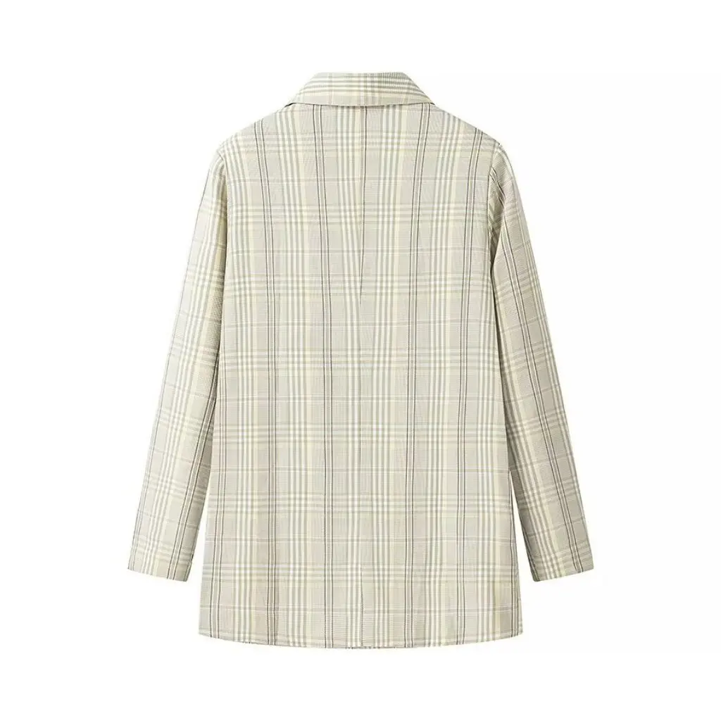 

Green Plaid Long Sleeve Suit Jacket European And American Fashion Leisure Style Winter New C92332