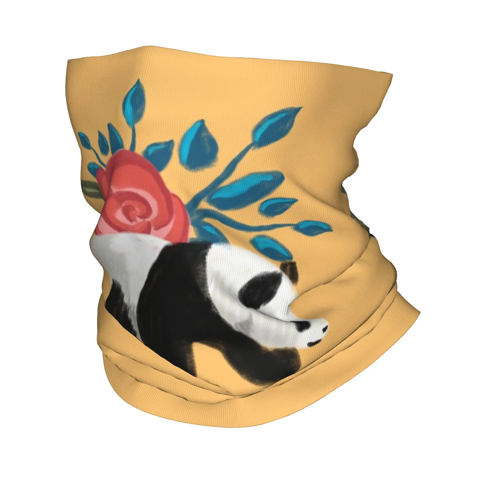 

Бандана с цветочным узором панды и розами на персиковом фоне, маска-шарф с принтом, теплый головной убор для езды на велосипеде, унисекс, для взрослых