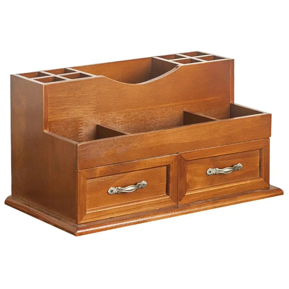 

Wooden Jewelry Organizer 2 Grid Drawer Vintage Storage Desk Holder Brown Makeup Desktop Sundries
