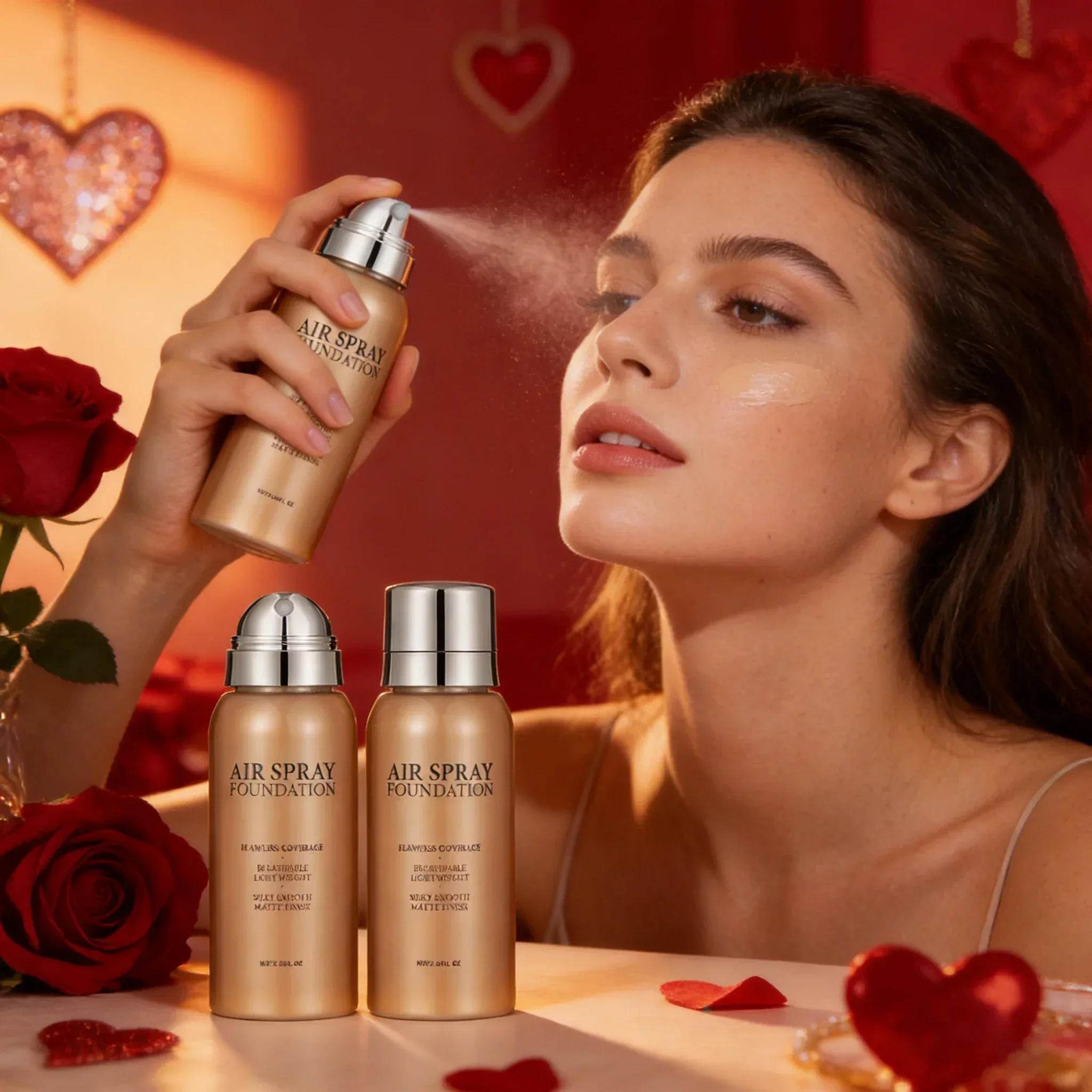 Portable Waterproof Sweat Proof Foundation Spray Fine Powder Concealer Long Lasting Brightening Makeup Gift for Valentine's Day