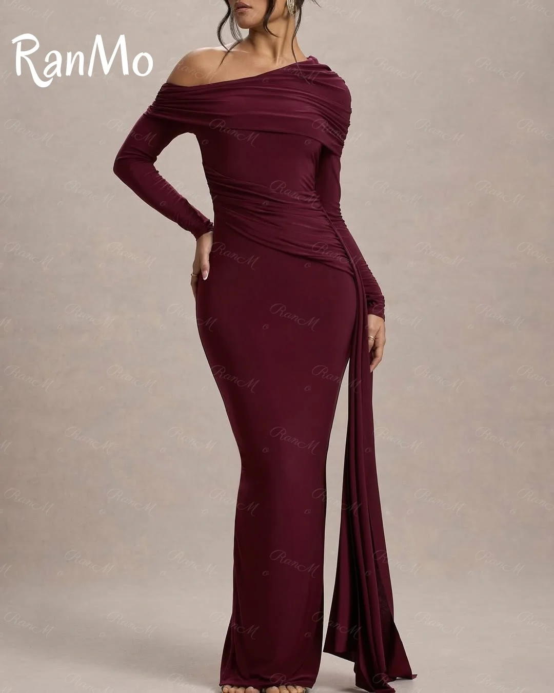 Ranmo Customized Classic Burgundy One Shoulder Evening Dress High Quality Jersey Prom Dresses Temperament Bespoke Occasion Gowns