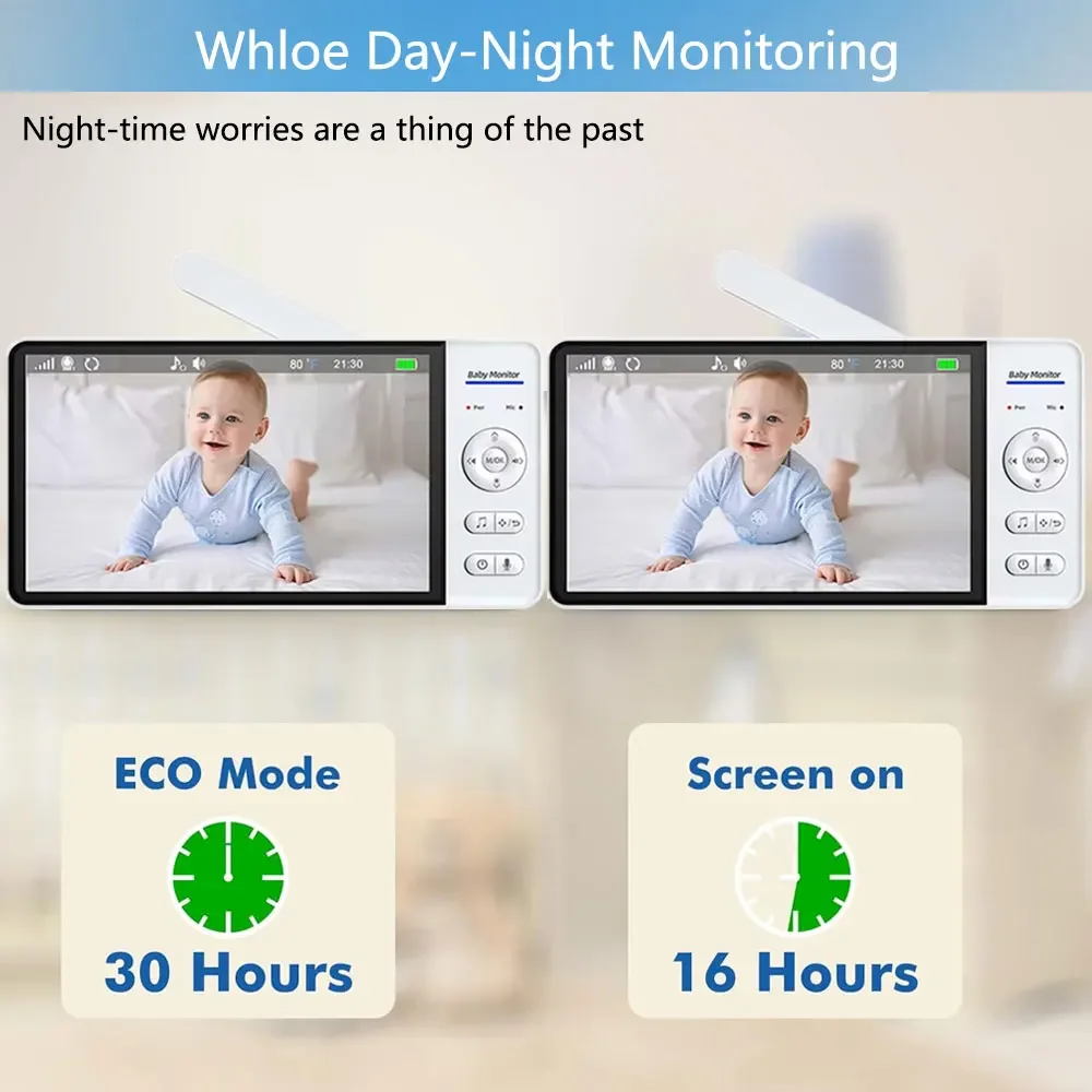 Baby Monitor Schermo da 7,0 pollici Batteria da 5000 mAh Sicurezza domestica intelligente per interni Telecamera con zoom PTZ Video sorveglianza Temperatura Ninne nanne