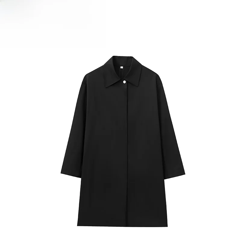 

ZBZA Autumn New Faionable Waterproof Simple Design Women's Jaet Street Sle Long Sve Polyester Midi Length Coat