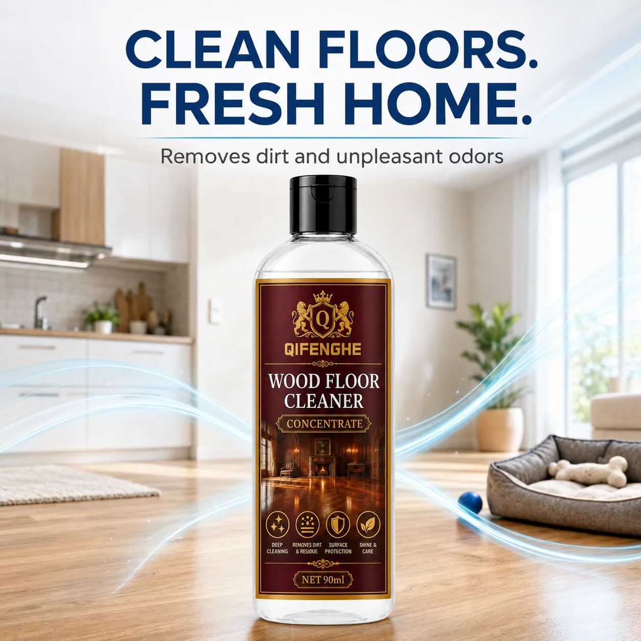 Concentrated Wood Floor Cleaner, Deep Clean Parquet Laminate, Neutral pH, Quick Dry, No Residue, Anti-Bacterial, Deodorize, Shin