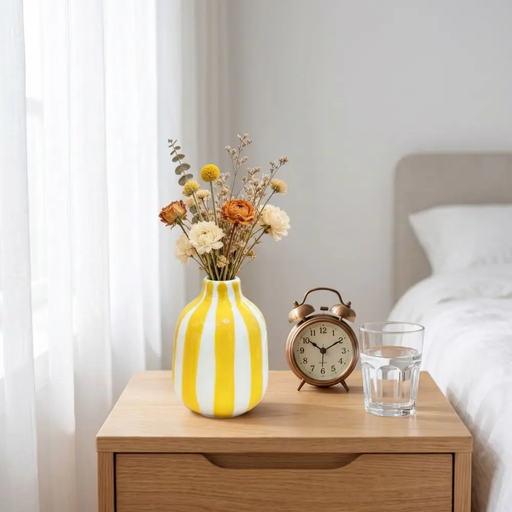 Nordic Style Ceramic Vase Minimalism Candy Color Stripes Vase Decorative Vase Flower-Wrapping Vases Restaurant Centerpiece