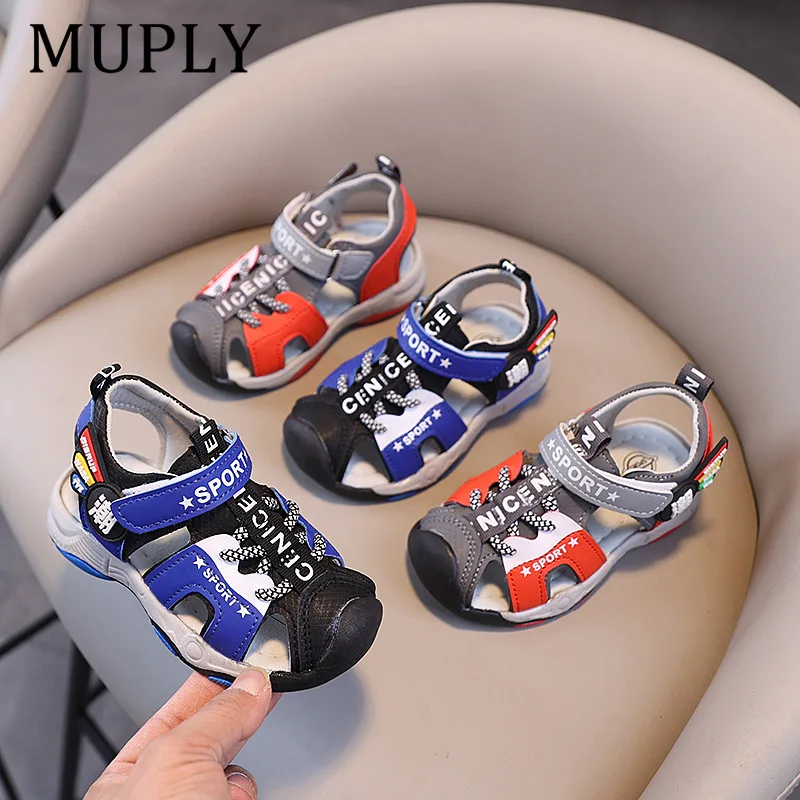 Summer Boys Sandals Black Red Hollow Out Breathable Boys Girls Sneakers Gray Blue Soft Non-slip Kids Sports Sandals Boys Shoes