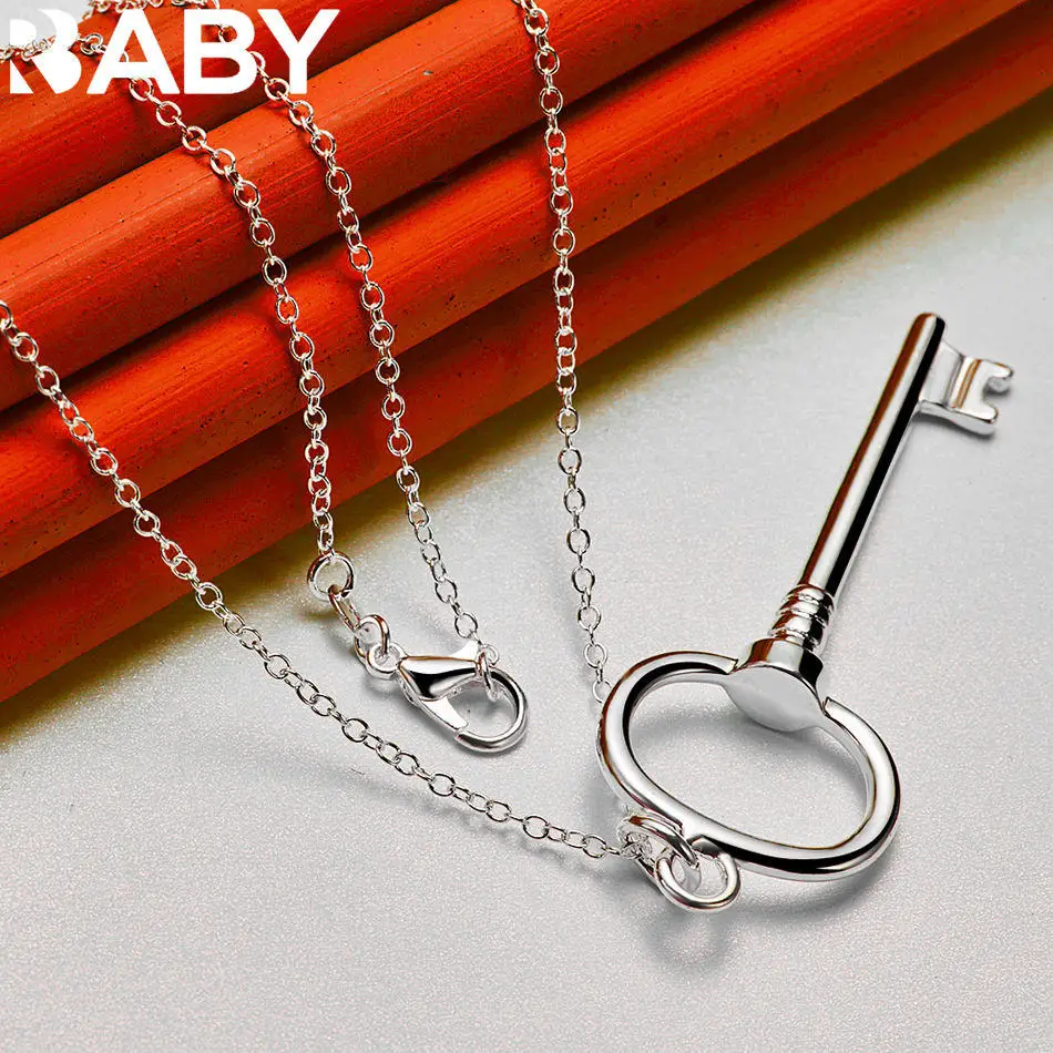 

URBABY 925 Sterling Silver Round Key Chain Pendant Necklace For Women Fashion Jewelry Charm Engagement Wedding Anniversary