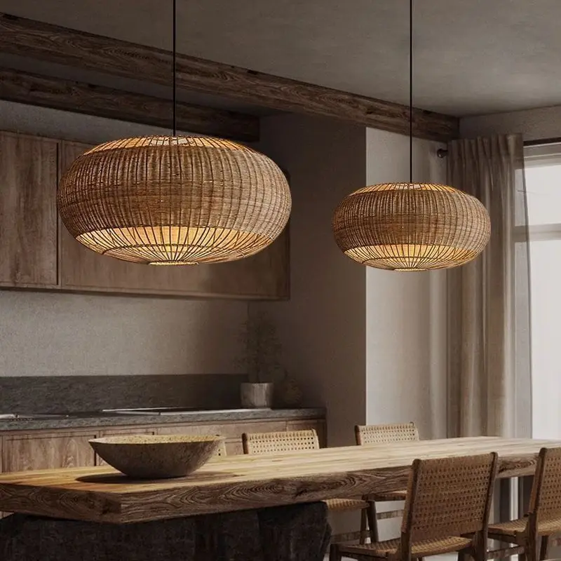 Rattan chandelier retro wabi wind bed and breakfast living room bedroom dining room light South East