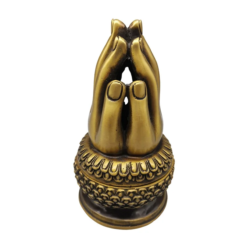 Antique-style brass incense burner with Buddha's hand design, creative Buddhist decorative ornament for retail